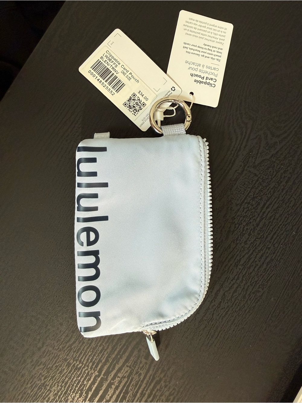 lululemon athletica Light Blue Zip Card Pouch with Key Ring and Logo